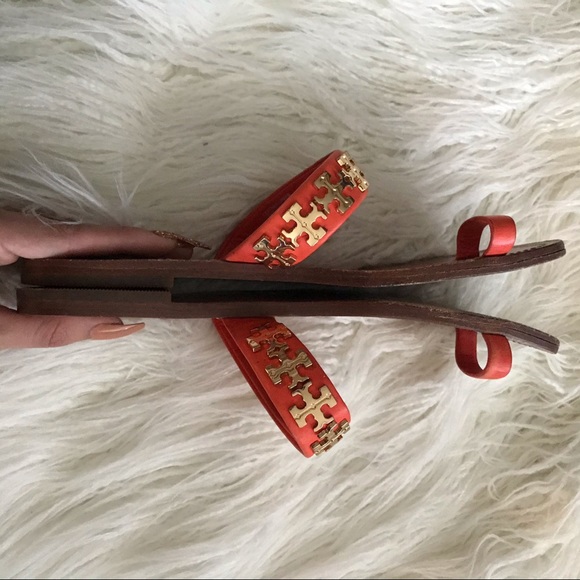 TORY BURCH “Val” Toe-Ring orange/gold sandals 7 - Picture 6 of 8